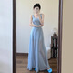 艺玺酩夏季蓝色法式吊带连衣裙女2025新款气质收腰显瘦a字海边度假裙子 蓝色 L
