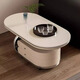 Mesa de té de tablero de Mengsha Juyan borde de sofá de apartamento pequeño mesa de café ligera lujo de alta gama 2025 nueva sala de estar de sala de estar móvil 0.9m titanio gris mesa de té de carro móvil de doble capa