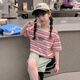 迷你巴拉巴拉（MINI BALABALA）【央妈推荐】女童夏装短袖T恤夏款2025新款女大童条纹半袖儿童夏 DY11980红色 160 cm