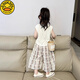 
G.DUCKKIDS little yellow duck] New Korean version of girls' vest set summer suit 2025 fashionable thin summer two-piece set off off white drawstring top + floral wide-leg pants 140