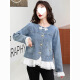 Xcfreht [4811 Personas elogiadas] Tiktok Denim Jacket for Women en primavera y otoño 2025 Nuevo estilo Denim contrastante bordado bordado 9926# Modelo de imagen [Azul] S [Sugerencia 80--100Jin [Jin equivale a 0.5 kg]]