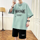 Neues Sommer-Kurzärmel-T-Shirt für die Junior High School und Schülerinnen der Männer für Männer für junge Menschen für den trendigen hübschen großen Kindersommer-Sommeranzug NZJ-6626 Hellblau (Top + Shorts) L 105 bis 115 Jin [Jin gleich 0,5 kg]