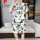 皮尔卡丹（pierre cardin）夏季冰丝短袖衬衫套装男休闲痞帅碎花半袖衬衣搭配沙滩短裤两件套 679米白套装 XL 125-140斤