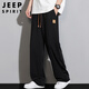 JEEP SPIRIT Jeep Straight Casual Pants Men's Summer Thin Loose Ice Silk Wide Legs Sports Trousers Black 3XL