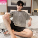 
Modal men's pajamas summer short-sleeved summer style modal thin style teenagers can wear summer men's home clothing suit 6198 blue modal set L 100-120Jin [Jin equals 0.5 kg]