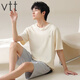 VTT纯棉短袖短裤男家居服套装夏季便携抗菌吸湿排汗可外穿 V短袖套装：OMM13601 L