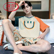 Langsha Summer Pyjamas Herren 2025 Neue Pure Cotton Short Sleeve Shorts Dünne Sommer-Teenager Full Cotton Home Clothing Set W9928 [reines Baumwoll-Kurzarm-Männer] l [100-130jin [Jin gleich 0,5 kg]]]