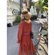 Delia's large size French retro deep V strapping dress waist lace long skirt long sleeves slim red tea skirt 3527 Loulan girls long skirt L big