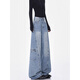 
COLORFUL GEMS blue high waist wide-leg jeans for women retro loose drooping floor pants blue Y1396 M