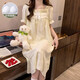 Xiangyaxin summer chest pad short-sleeved nightgown for women woven cotton 2024 new summer sweet princess style home clothes pajama thin 9901-4 color love M