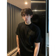 Wu Nan 280g heavy American high street black cotton short-sleeved T-shirt men's cleanfit front shoulder half-sleeved base top black XL