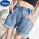 Disney Girls Shorts Curled Denim 2025 Neue Kinderkleidung mittelgroße Kinder Sommerdünnstil modischer Mädchen Sommeranzug 6224 weiße Schmetterlingshorts 140 Größe empfohlen 7-10 Jahre alt [130-140 cm]