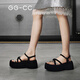 GG-CC [Yang Chaoyue Same Style] Sommer Chanson Sommer Neuer modischer Strassbein schwarzer dicker Solid-Sandalen für Frauen G25S1024 Black Diamond Sandals 36