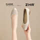 ZHR top layer cowhide women's shoes commuting leather shoes for women's shallow mouth thick heel single shoes workplace work shoes S689 beige 36
