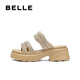 Belle Fashion Rhingestone Face Casual Slippers for Women 2025 Été Nouvelle pantoufles extérieures épaisses D7Z1DBT5 Couleur d'abricot 39 (245 mm)