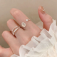 Platinum Ring Women's Pearl Light Luxury Niche High-end Fashion Personality Stackable Open Ring Ring Adjustable Gift for Girlfriend Open Ring White Moonlight 2-piece Set Free PE Jewelry Box