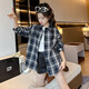 
Girls' shirt spring and autumn style 2025 new big children's fashionable plaid loose long-sleeved top children's shirt LXH-T869 [Blue] spring and autumn style 150