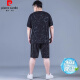皮尔卡丹（pierre cardin）冰丝运动套装男夏季大码薄款男士速干五分裤胖子加肥加大宽松短袖 PZ829黑色 高质量冰丝套装 XL 建议130-140斤