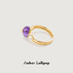 Amber Lollipop Amethyst Ring Women's Pearl Open Index Finger Ring Tail Ring Anniversary Birthday Gift for Girlfriend and Wife Purple (Venus Series)