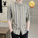 
Playboy (PLAYBOY) quarter-sleeved shirt men's short-sleeved casual slim summer thin half-sleeved striped shirt trendy handsome mid-sleeved DC679 khaki 2XL [Suggested 130-140Jin [Jin equals 0.5 kg]]