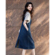 
Demana [Fake two pieces to play with layering] Summer round neck pure cotton short-sleeved knitted denim women's dress