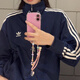 Adidas Clover Men and Women 2025 Summer Classic Striped Stand Collar Navy Retro Veste IR9893 Navy IR9893 One Taille XS