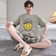 
Yalu pajamas men's summer pure cotton cartoon men's short-sleeved student plus fat plus size fat man can wear home clothing suit YX7029 crayon L men 100-135Jin [Jin equals 0.5 kg]