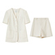 Shandubila free matching suit for urban workplace commuting including linen V-neck shoulder-padded short-sleeved suit jacket & straight shorts beige M