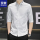 Romon Summer Summer Silk Quarter manga Camisa de la manga de la altura corta de manga corta para hombres Camisa de hombres delgada