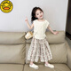 
G.DUCKKIDS little yellow duck] New Korean version of girls' vest set summer suit 2025 fashionable thin summer two-piece set off off white drawstring top + floral wide-leg pants 140