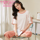 Pyjamas modal pour les femmes en été mignonnes mignonnes à manches courtes courtes à manches courtes décontractées confortables combinaison de vêtements de grande taille peut être portée à l'extérieur du vert à manches courtes et à manches courtes-679 M femmes 80-100jin [Jin est égal à 0,5 kg]