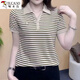 啄木鸟妈妈女装夏季时尚翻领条纹短袖T恤polo衫女休闲新款宽松百搭上衣 9928咖色 M 85-斤