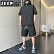 JEEP SPIRIT休闲运动套装男士夏季薄款连帽半拉链短袖搭配酷帅一套夏装 7003灰色 XL