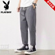 
Playboy brand men's pure cotton casual pants loose straight pants summer new style workwear versatile workwear nine-point pants black #9904 L