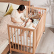 Jiuban Muyue crib solid wood multi-functional newborn baby bed beech wood movable adjustment splicing large bed children's bed Muyue 4.0 (no paint) + coconut brown mattress