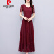 皮尔卡丹（pierre cardin）雪纺连衣裙女士装夏季2025新款高端品牌妈气质修身长款夏天长裙 酒红色 7371 M (104斤以下)