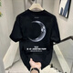 GTYUWVG Hong Kong style short-sleeved men 2025 summer loose cotton T-shirt for boys new fashion brand trendy men couple half-sleeved V753 black XL