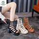 Woodpecker European Station Hollow High Heel Roman Shoes Women's 2025 Summer New Open-toe Waterproof Platform Rear Zipper Thick Heel Sandal Brown HS1389 34