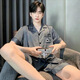 Opeodly Herren Pyjamas Sommer 2025 Neue Eisseide kurzärmelige Hose Sommer Emulation Seiden Dünne Jungen Home Kleidung Set 854# ICE Seidenmänner l Größe 90-120jin [Jin gleich 0,5 kg]
