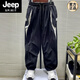 JEEP SPIRIT春夏薄款束脚工装哈伦裤男大码300斤日系拼色休闲运动九分裤潮牌2 军绿色 XL 115-150