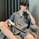 Opeodly Herren Pyjamas Sommer 2025 Neue Eisseide kurzärmelige Hose Sommer Emulation Seiden Dünne Jungen Home Kleidung Set 854# ICE Seidenmänner l Größe 90-120jin [Jin gleich 0,5 kg]