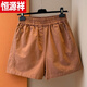 Hengyuanxiang (HYX) Reine Baumwoll-Elastizität Taille Lose lässige Shorts für Frauen mit weitem Beinhose hoher Taste Taschenknopf 2024 Sommerhosen 9226# Hellbraun [reine Baumwoll-Doppel-Taschen-Shorts] M Empfohlen 75-90jin [Jin gleich 0,5 kg]
