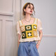 Fairy pocket chiffon spliced square collar crochet sweater for women 2024 spring and summer new puff sleeve short top Gentle pink M