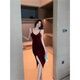 Nightclub suspender dress with low cut slim and sexy nightclub women's dress with temperament slim inner summer black M