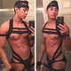 
Lingrui low waist men's thong breathable personality single thong U convex design sexy briefs black A style (one-piece chest strap + underwear + leg ring + arm S