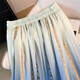 Han Qiumgs neuer chinesischer Stil verbesserter Hanfu Retro Retro Chinese Style Gedruckter ethnischer Stil Klassischer Rock Retro-Gradienten-Pferdegesichtsrock 12128 Blau gedruckter Pferdegesichtsrock m