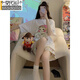 
Modal Internet celebrity Fengbu Erjia pajamas for women in spring and summer short-sleeved cotton thin three-piece set ins cartoon women's home clothes (three pieces) A9901 L (recommended 101-115Jin [Jin equals 0.5 kg])