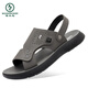 Woodpecker full cowhide sandals men's 2025 summer new men's genuine leather soft sole sandals beach shoes 7625 new gray 40