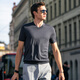 El exquisito con cuello en V con cuello en V corta T-Men 2025 Summer Solid Color Cool Fold Strewed de manga corta AT12119 Lime 4xl (195)