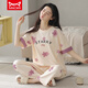 Catman MIIOW pajamas for women in summer pure cotton New style short-sleeved trousers for stars Spring and Autumn Can be worn outside home clothes thin set ZH-9712 ​​M
